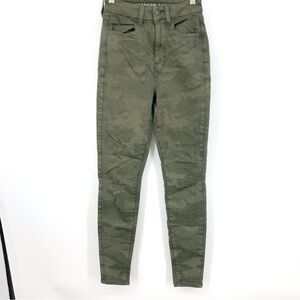 American Eagle Women Size 2 Jeans Green Camo Jegging Skinny Curvy Super Hi‎ Rise